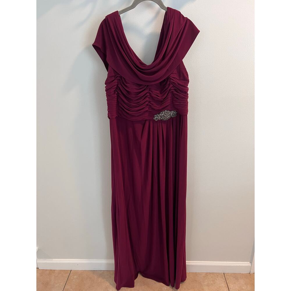 Alex Evenings Cowl Neck Beaded Waist Merlot Wine Dress Size 16